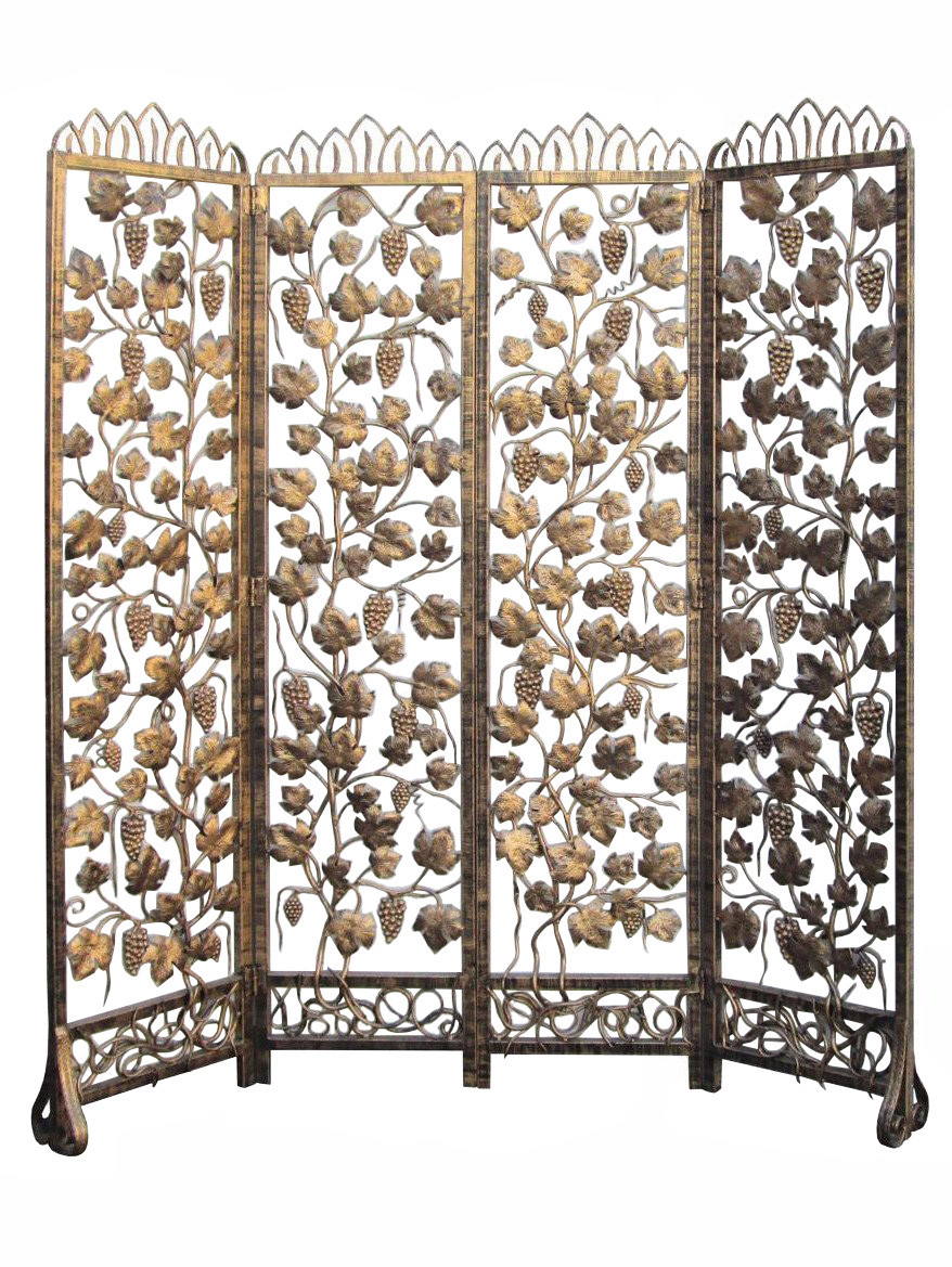 Quality Handmade Golden Color Grape Leave Motif Metal Panel Screen Divider mh129S Quality Handmade Golden Color Grape Leave Motif Metal Panel Screen Divider mh129S