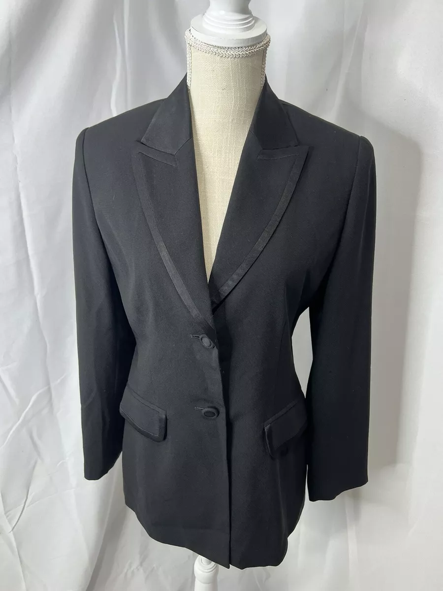 Laura Ashley black tuxedo blazer suit jacket Fitted Lapels Size 4