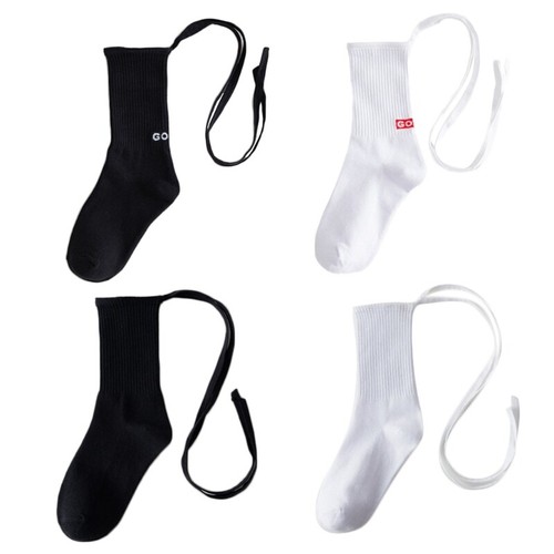 Women Ribbed Crew Socks with for Lace Up Tie Harajuku Tube Hosi eBay