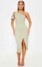 PRETTY LITTLE THING Green One Shoulder Slit Midi Dress Size 10 NWT