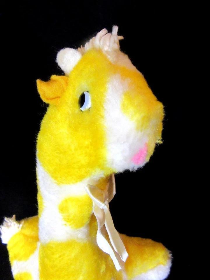 Винтажная желтая белая плюшевая музыкальная и заводная детская игрушка EDEN GIRAFFE - Изображение 4 из 4