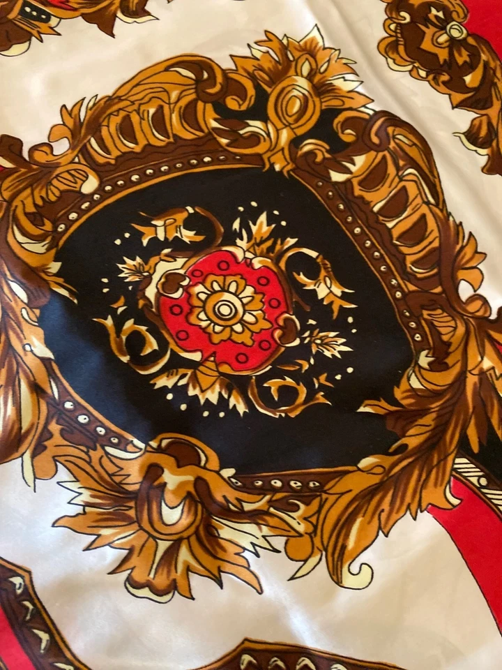 Bufanda de seda grande vintage de oro rojo años 80 Foto 2 de 4