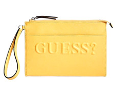 NEW GUESS RIGDEN MUSTARD YELLOW SAFFIANO PVC,WRISTLET,CLUTCH,WALLET