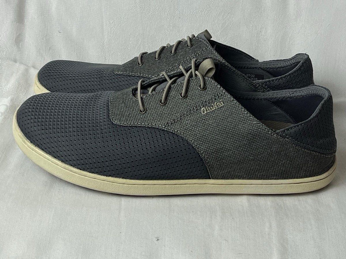 OluKai Men\'s Nohea Moku US 10 Gray Lace Up Flats Loafer Sneakers Shoes Olukai Nohea Moku Shoe Mens 10 Gray Mesh Slip On Bungee Lace  main image 3