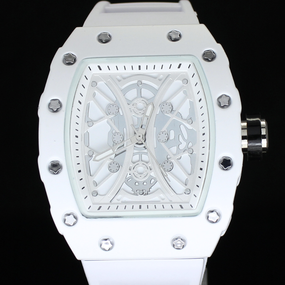 Men's 42mm Bezel Big Face Hip Hop White Rubber Strap Quartz Luxury