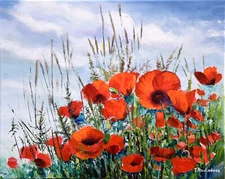 original acrylic painting Poppies Floral painting Stretched Canvas 16"x20"