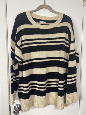 Lou Grey Women's Beige Black Striped Sweater Oversized Size Xl
