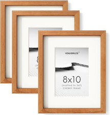 Natural Cherry Wood 8x10 Picture Frame Set of 3 with HD Tempered Glass
