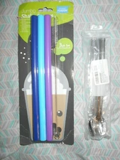 Grand Fusion Three Jumbo Shake Straws W Cleaning Brush & Four Shake Spoons