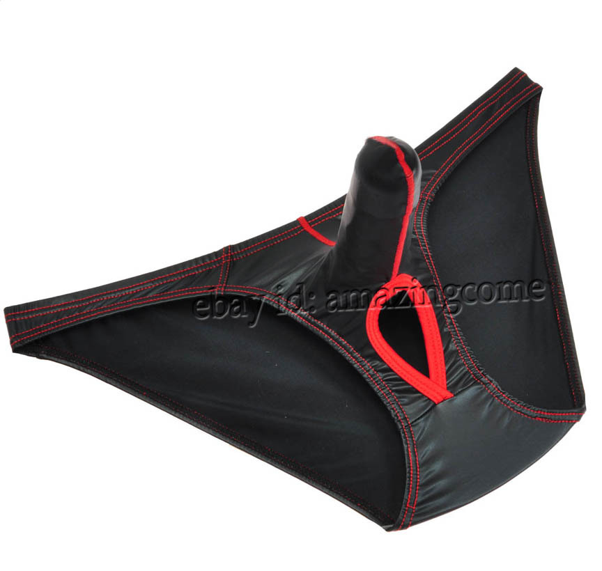 Men's Contrast Ball Hole Brief Faux Bikini Briefs Nuts Out Long Pouch ...