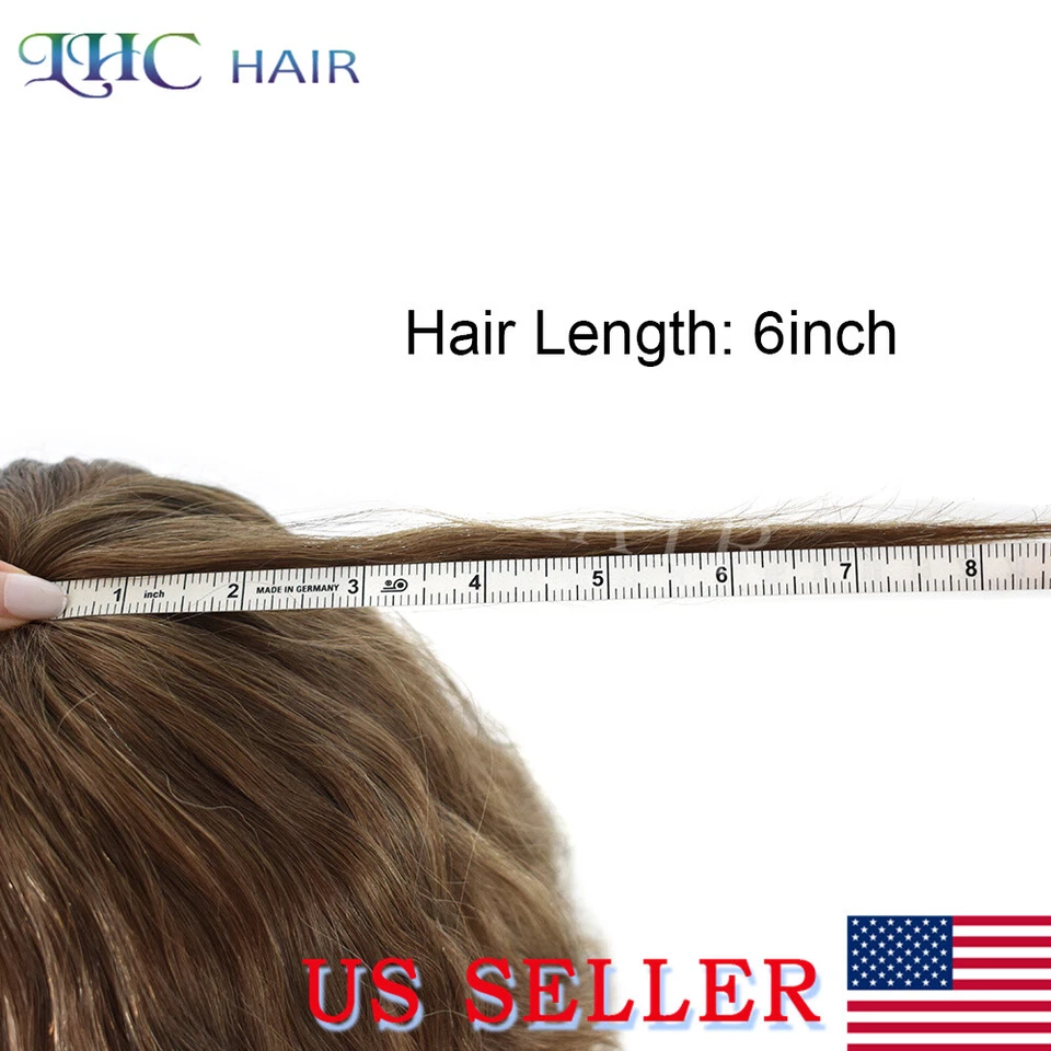 Swiss Lace Front Mens Toupee Human Hair Replacement System Skin PU Hairpiece Wig - Image 3 of 4