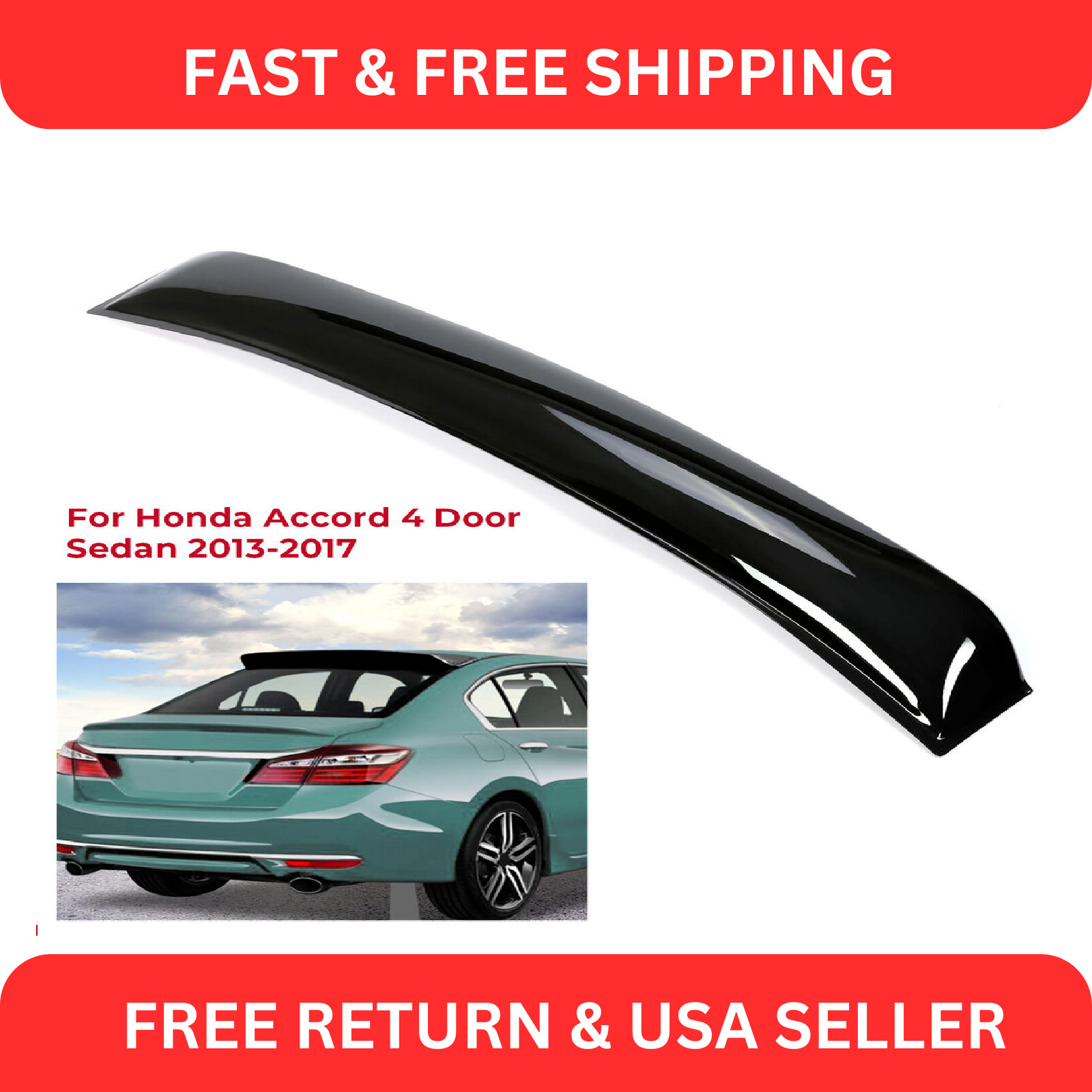 FOR HONDA ACCORD 4DR 2013-2017 PP REAR WINDOW ROOF VISOR SPOILER WING JDM STYLE