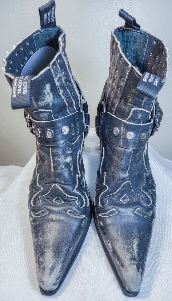 New Rock Western Goth Strap Skull Studded Boots Men's Size 41 - Image 3 of 4