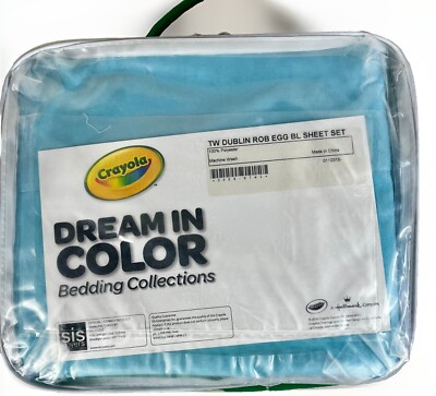 CRAYOLA Dream In Color Twin Sheet Set ROBIN S EGG BLUE- NEW w/ TAGS