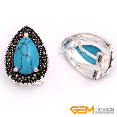GEM-inside Rectangle Marcasite Tibetan Silver Stud Earrings - 14x22mm, Fine Finish Jewelry - View #8