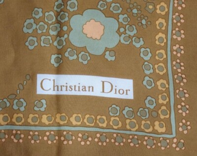Christian Dior scarf 78cm 30″ square silk flower brown | eBay