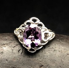 GENUINE AMETHYST RING OVAL CUT set in .925 STERLING SILVER Size 4 FREE SHIPPING