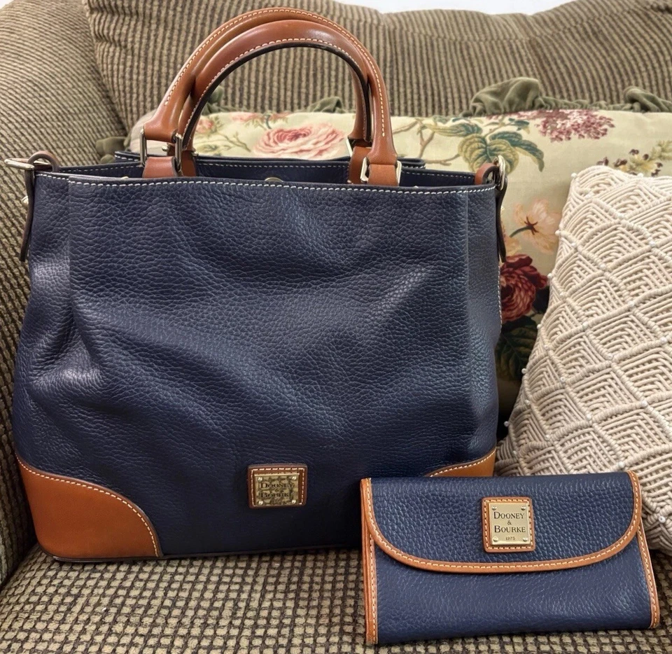 Conjunto Paquete Dooney Bourke Cuero Azul Brenna Cartera Continental Bolso sin asas Cartera Foto 4 de 4