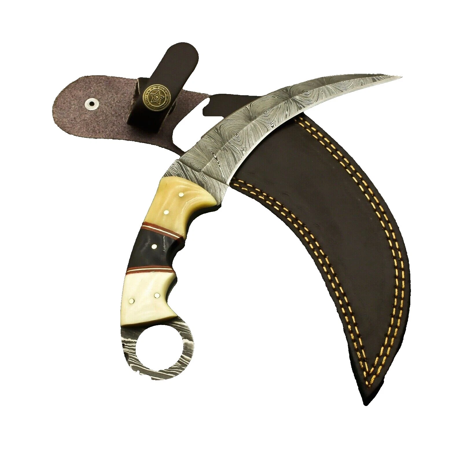 Hoja de acero de damasco Karambit Supervivencia Cuchillos de Hoja Fija De Colección