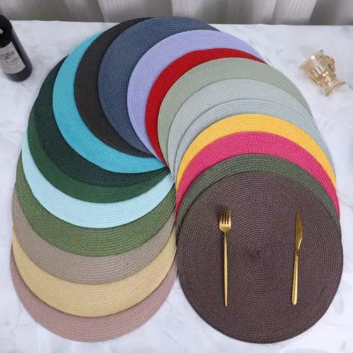 Woven Table Place Mats Large Round Place mat Dining Tableware Washable Dinner UK - Picture 1 of 30