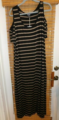 Relaxx by Exist Women's Ladies Long Dress Size 3X Black Khaki Striped NWT NEW   