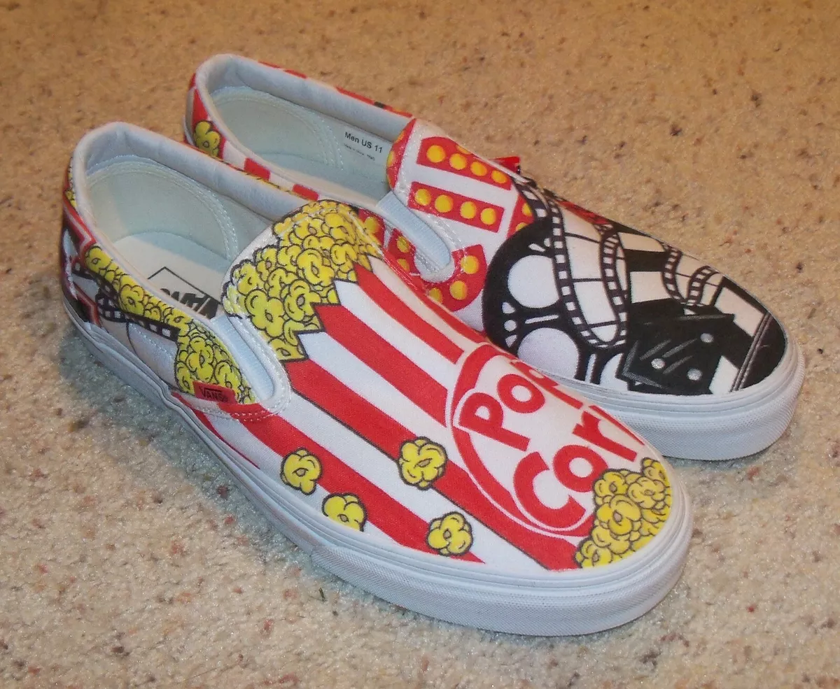 Vans Skate Off The Wall Slip On Custom Shoes Movies Cinema Popcorn Red  Black 11