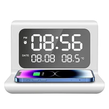 Digital Alarm Clock With 15W Fast Wireless Charger For Samsung Galaxy S25 S24 23