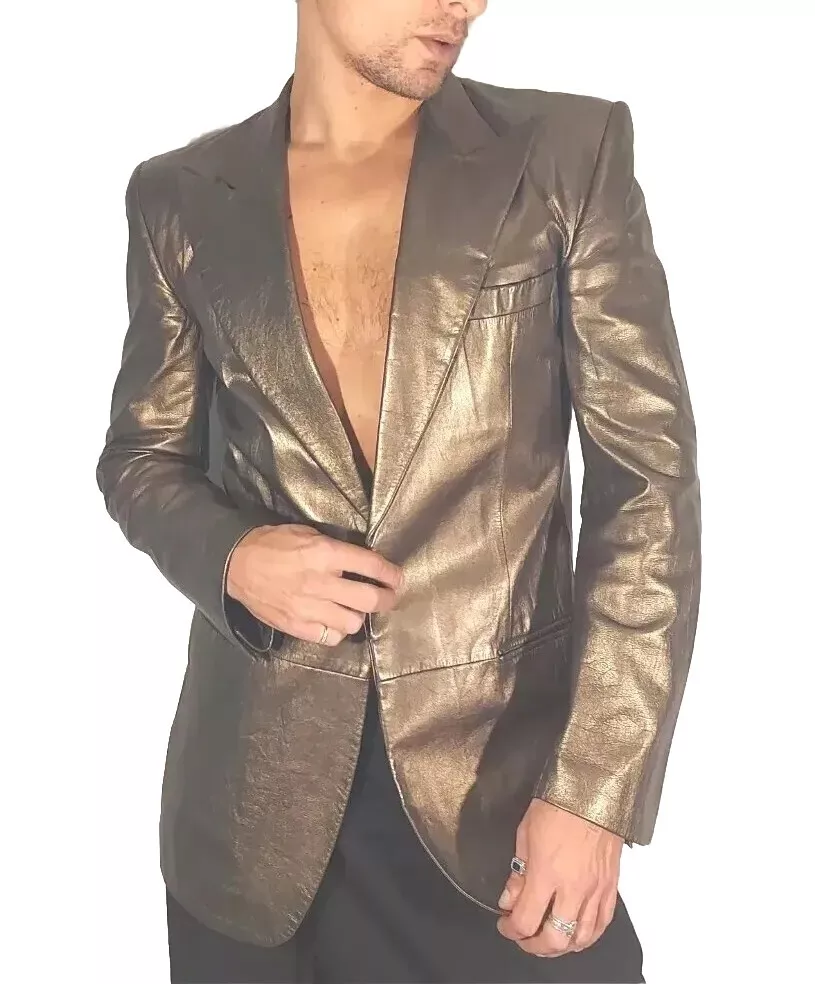 GUCCI by TOM FORD slim fit GIACCA IN PELLE ESTIVA SEXY bronzo oro