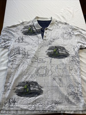 Vintage AOP Nautical Map Polo Shirt Size Medium Regatta Compass Sailboat