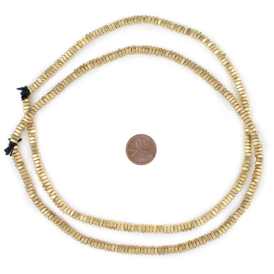 Faceted Brass Square Beads 4mm, 16 Inch Strand Large Hole - Image 2 of 4