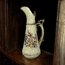 Antique German Porcelain Ewer Pitcher Gilt Floral Victorian Art Nouveau 7"