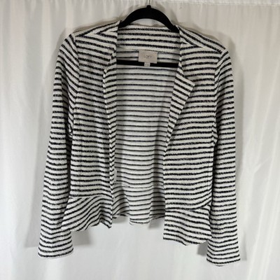Loft Blazer Women's XS Textured White Blue Lightweight Open Front Long Sleeve