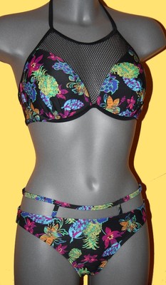 BÜGEL-BIKINI schwarz-multi NETZ + CUT-OUT GR.42 oder 44 CUP B NEU