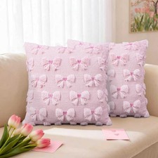 Pink Bow Pillow Covers 18x18 Inch Coquette Preppy Room Decor Aesthetic Cozy C...