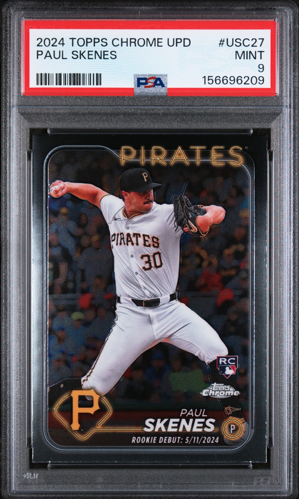 2024 TOPPS CHROME UPDATE #USC27 PAUL SKENES ROOKIE RC PSA 9 view 1