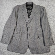 Stafford Tweed Sport Coat Mens 50R Gray Black Herringbone Wool Blazer