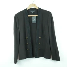 Ming Wang Womens XS Open Cardigan Career Jacket Chocolate Brown Gold Buttons