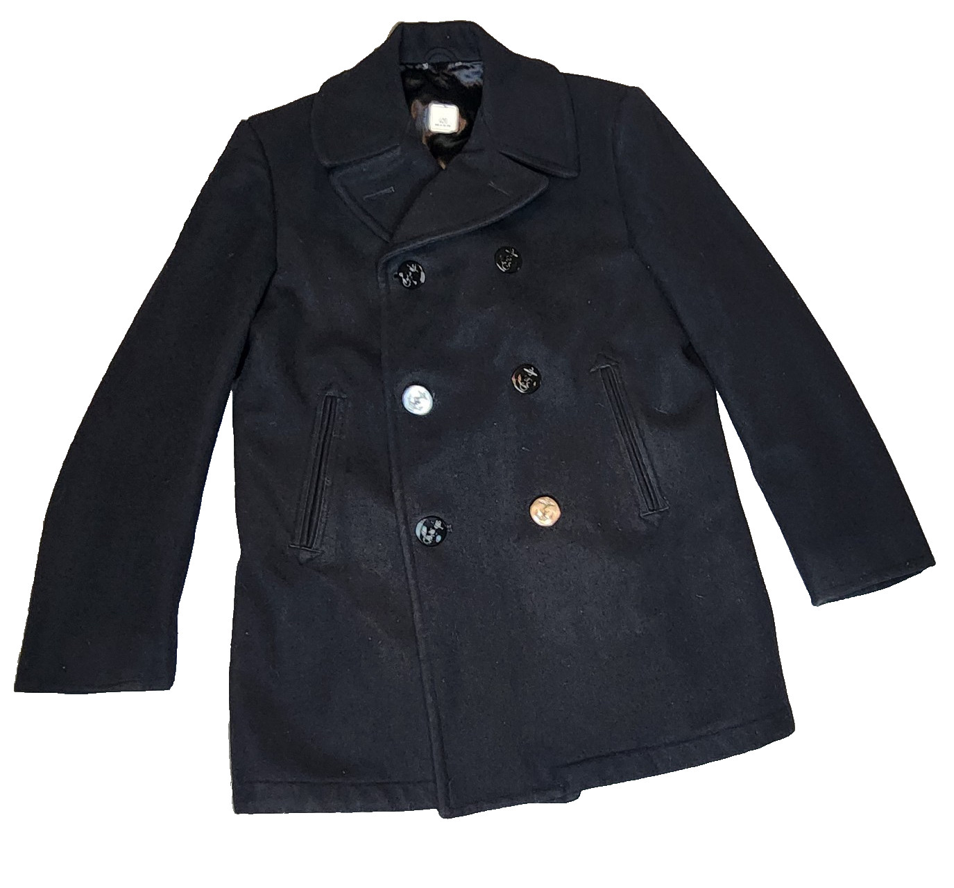 Sterlingwear USA Military Wool Peacoat 42R Black Anchor Buttons Vintage