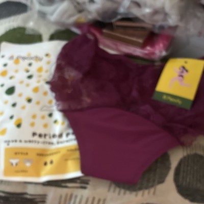 B.Peachy Floral Lace Bikini Period Panties, Purple, Lined, Women's Size S