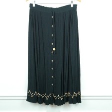 Vintage 90s Maxi Skirt Black Crinkle Beaded Western Boho Rodeo Button Arsty M