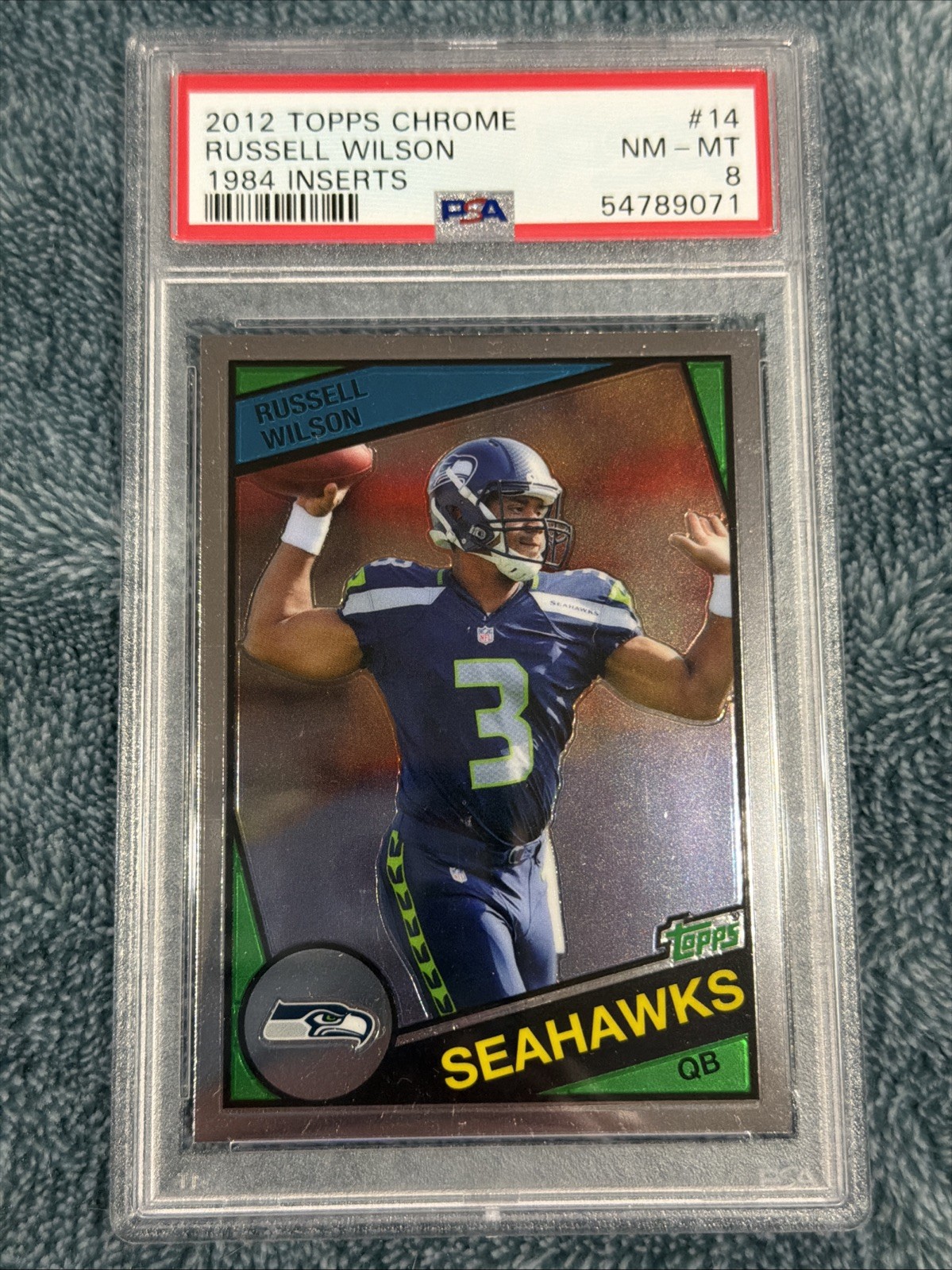 2012 TOPPS CHROME #14 RUSSELL WILSON "1984 INSERTS" ROOKIE RC, PSA 8 NM-MT