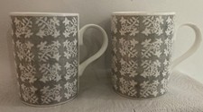 Laura Ashley Bone China Mugs Grey Floral Pattern X 2. Excellent Condition.