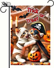 Halloween Cat Garden Flag - 12x18 Double Sided Vertical Kitten Garden Flag with