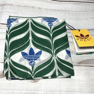 GUCCI × Foulard Adidas en soie 90 cm vert bleu unisexe logo élégant