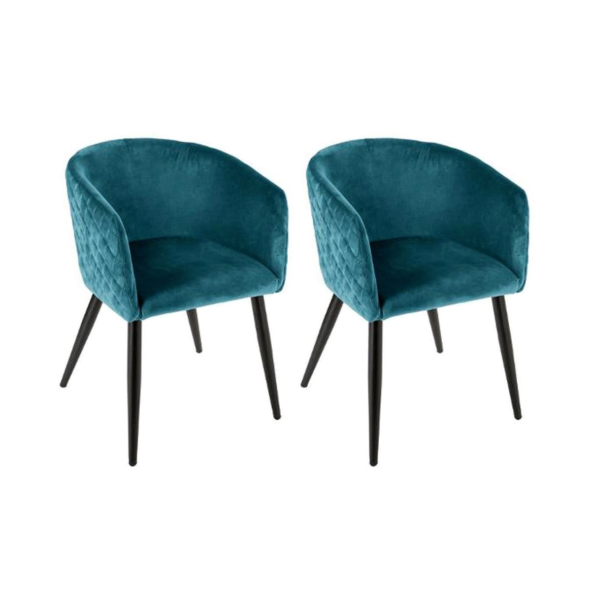 Fauteuil design velours bleu Marlo 76cm : lot de 2 sièges compacts et confortables
