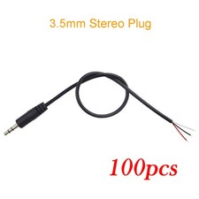 100pcs 30cm Stereo Audio AUX Cord 3.5mm 1/8" Male 3pin Wire DIY Pigtail Cable
