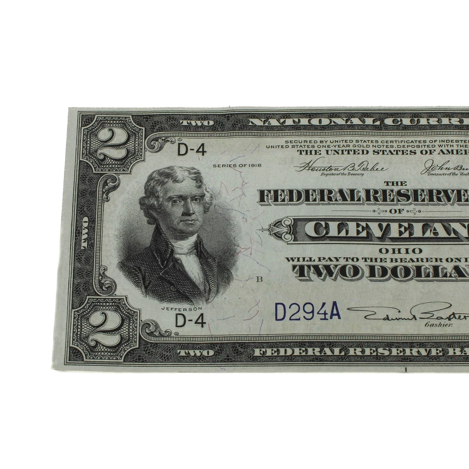 1918 $2 Federal Reserve Note Bank of Cleveland Ohio Large US Note NR #C753-3 - Image 2 of 4
