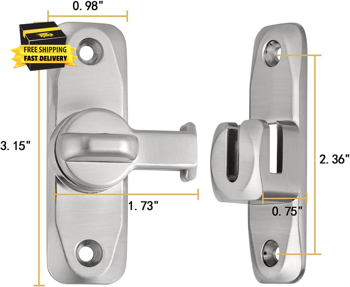 Silvery 90/180 Degree Barn Door Lock ，Premium Zinc Alloy Latch - Flip Gate Latch