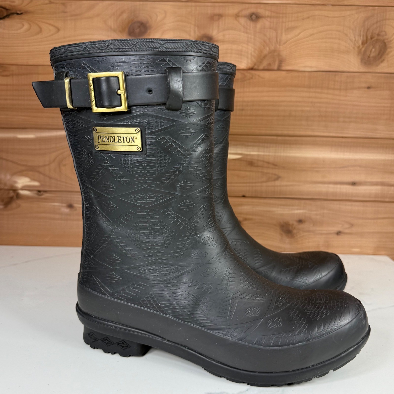 Pendleton Black Geometric Pattern Rubber Rain Boo… - image 11