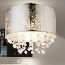 Luci Soggiorno Kristallleuchte Plafoniera a Ombrello Tessuto Foglia Argento E27
